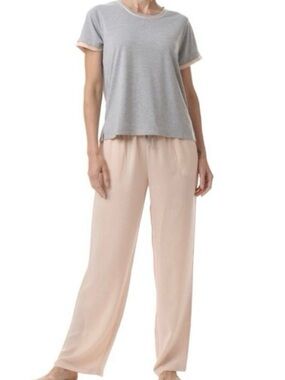 Tommy Hilfiger Gray Short-Sleeve Top with Light Blush Wide-Leg Pajama Pants